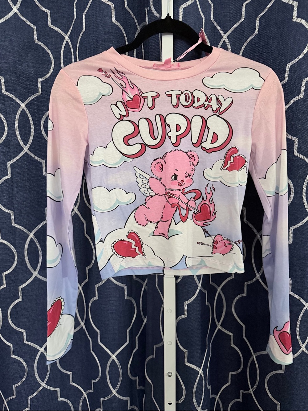Sugar Thrillz 'Not Today Cupid' Long-Sleeve Crop Tee H2